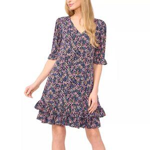 CeCe Ditsy Floral Ruffle Bubble Hem Shift Dress